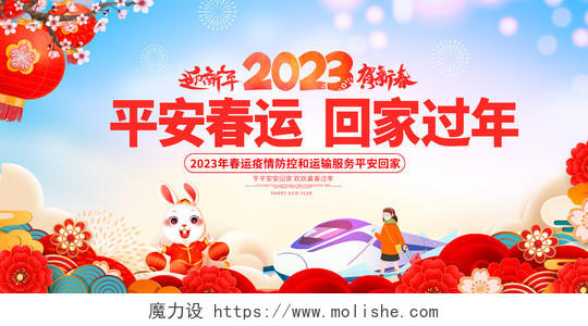 红色大气2023春节回家过年平安春运宣传展板设计